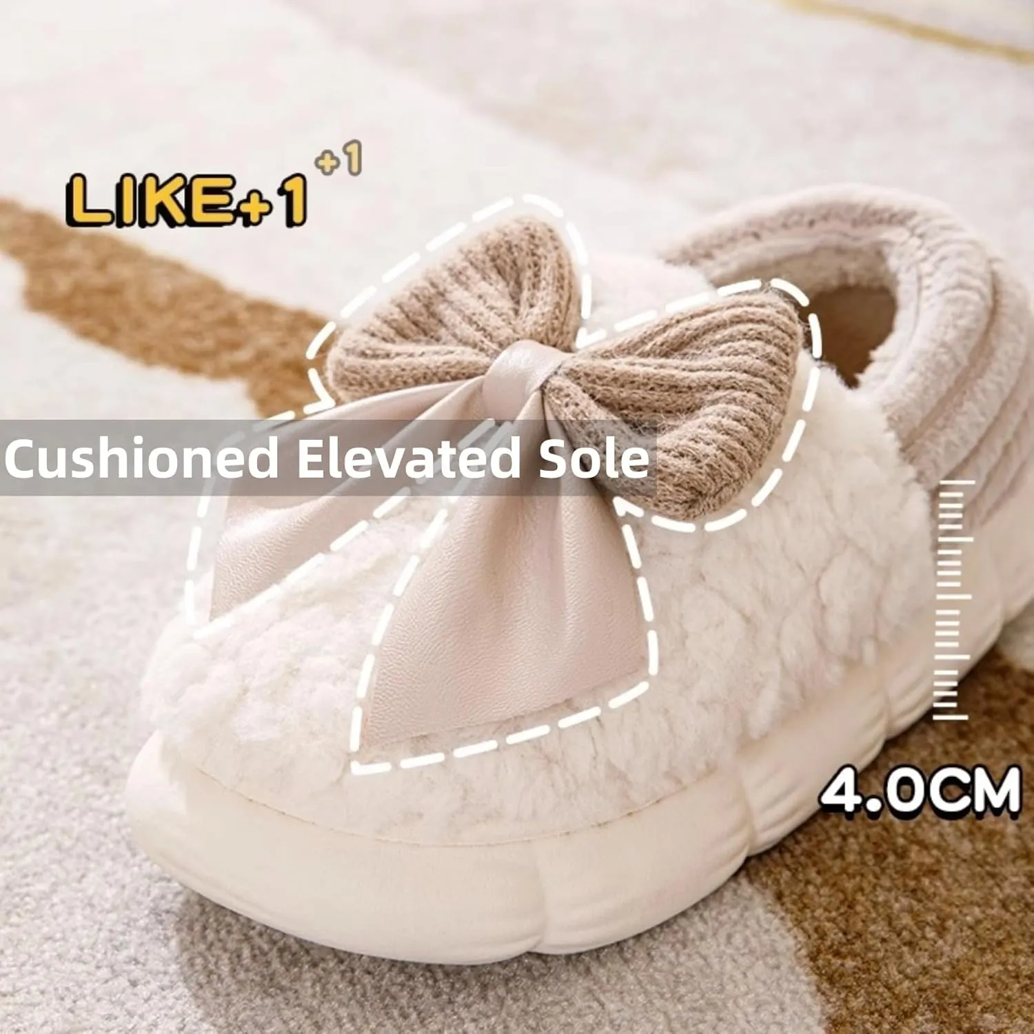 Bow Slippers Cute Cozy Soft Fuzzy Slippers for Womens Bow Tie Winter House Warm Slippers Shoes Indoor Non Slip Home Slippers Ladies Bedroom Indoor Slipper