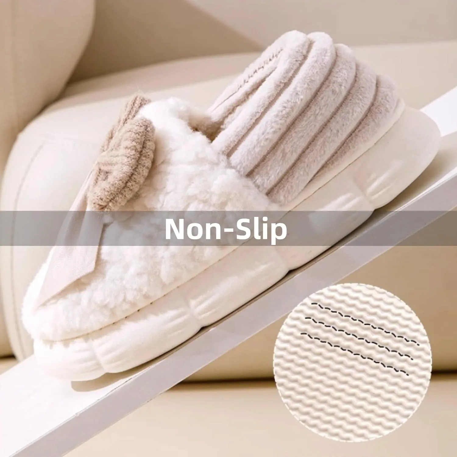 Bow Slippers Cute Cozy Soft Fuzzy Slippers for Womens Bow Tie Winter House Warm Slippers Shoes Indoor Non Slip Home Slippers Ladies Bedroom Indoor Slipper