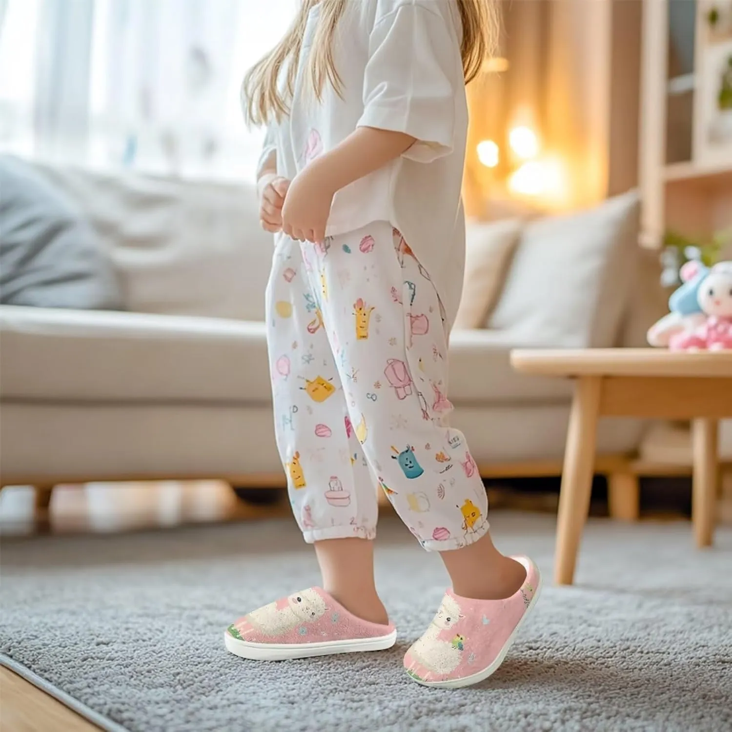 Boy Girls Cute Fluffy Plush Slipper Animal Print House Slippers Winter Non Slip Warm Indoor Soft Fuzzy Shoes US9-15