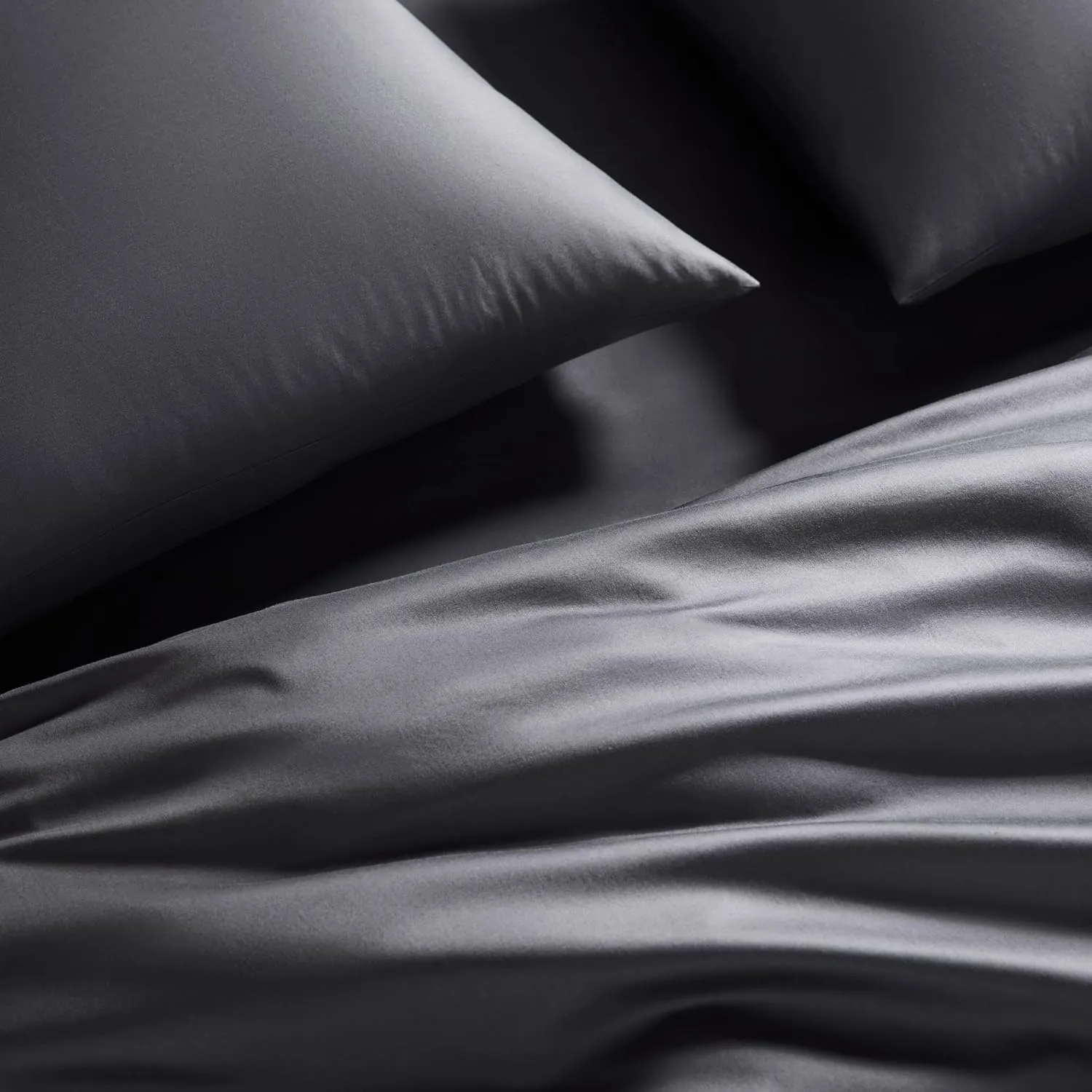 Brooklinen Luxury Sateen Sheet Set - 7 Piece 100% Cotton Bed Sheets - 1 Fitted & 1 Flat Sheet, 4 Pillowcases, 1 Duvet Cover, Soft Sateen Sheets for Ultimate Comfort Queen - Slate Grey