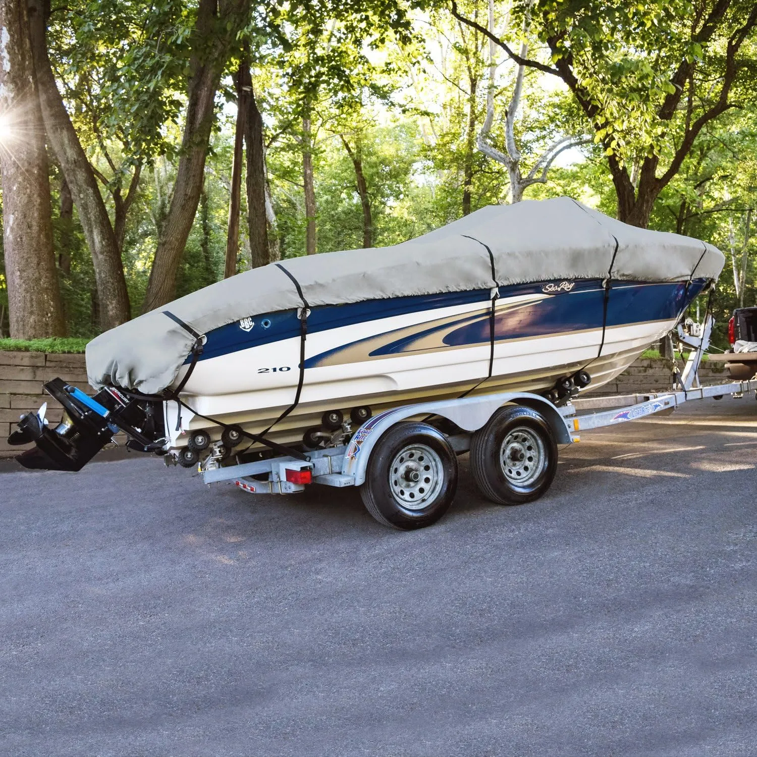 Budge B-1201-X6 1200 Denier V-Hull Runabout Boat Cover Gray 20'-22' Long (Beam Width Up to 106") Waterproof, Heavy Duty, UV Resistant
