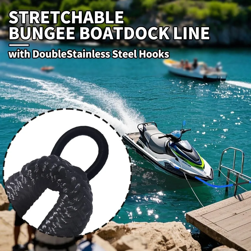 Bungee Boat Dock Line, Boat Rope Mooring Rope with Double 316 Stainless Steel Clips Accessories for Bass Boat, Jet Ski, Kayak, Pontoon, Watercraft, Waverunner, SeaDoo, Canoe,2Packs,4-6FT,Black
