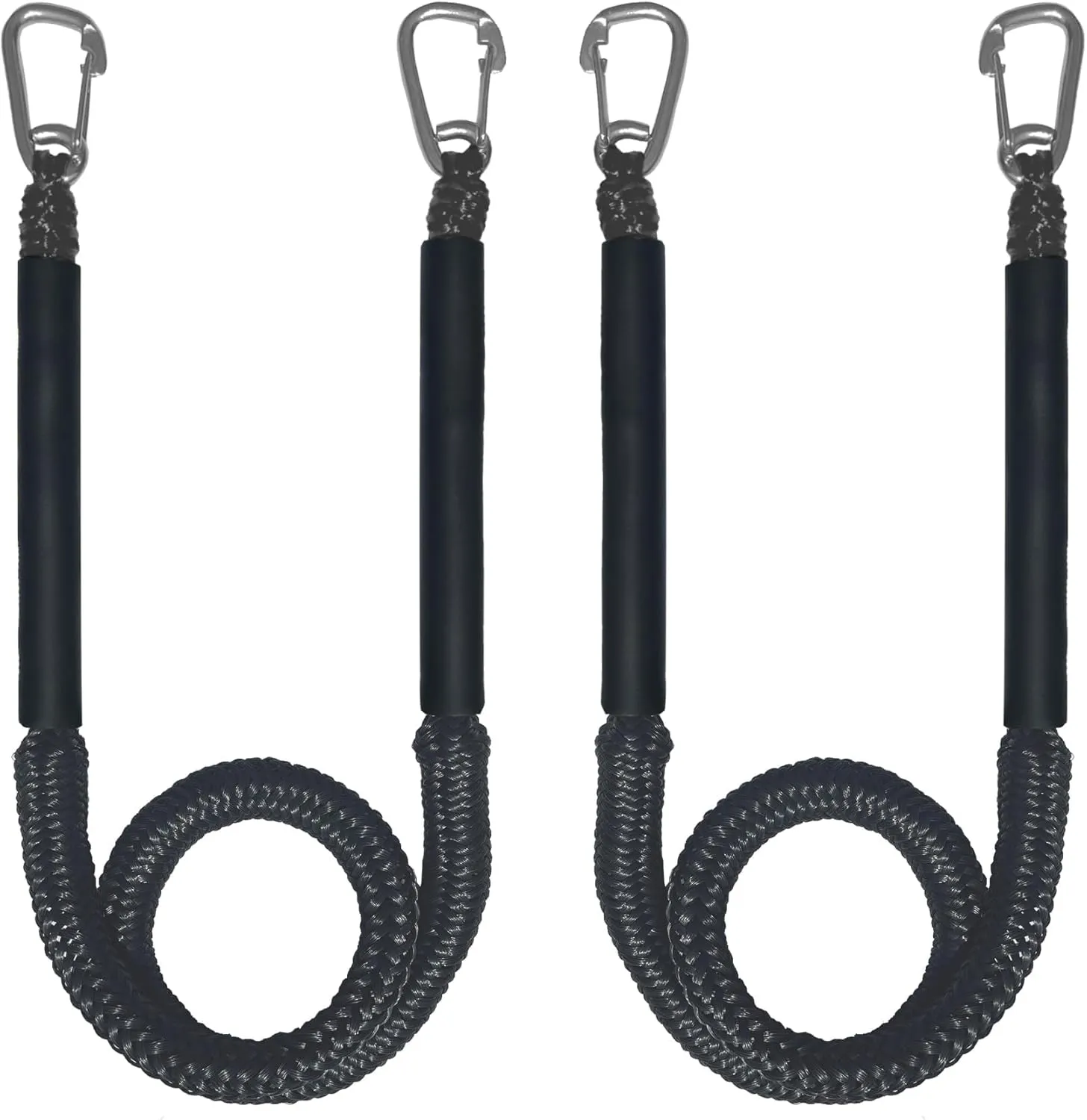 Bungee Boat Dock Line, Boat Rope Mooring Rope with Double 316 Stainless Steel Clips Accessories for Bass Boat, Jet Ski, Kayak, Pontoon, Watercraft, Waverunner, SeaDoo, Canoe,2Packs,4-6FT,Black