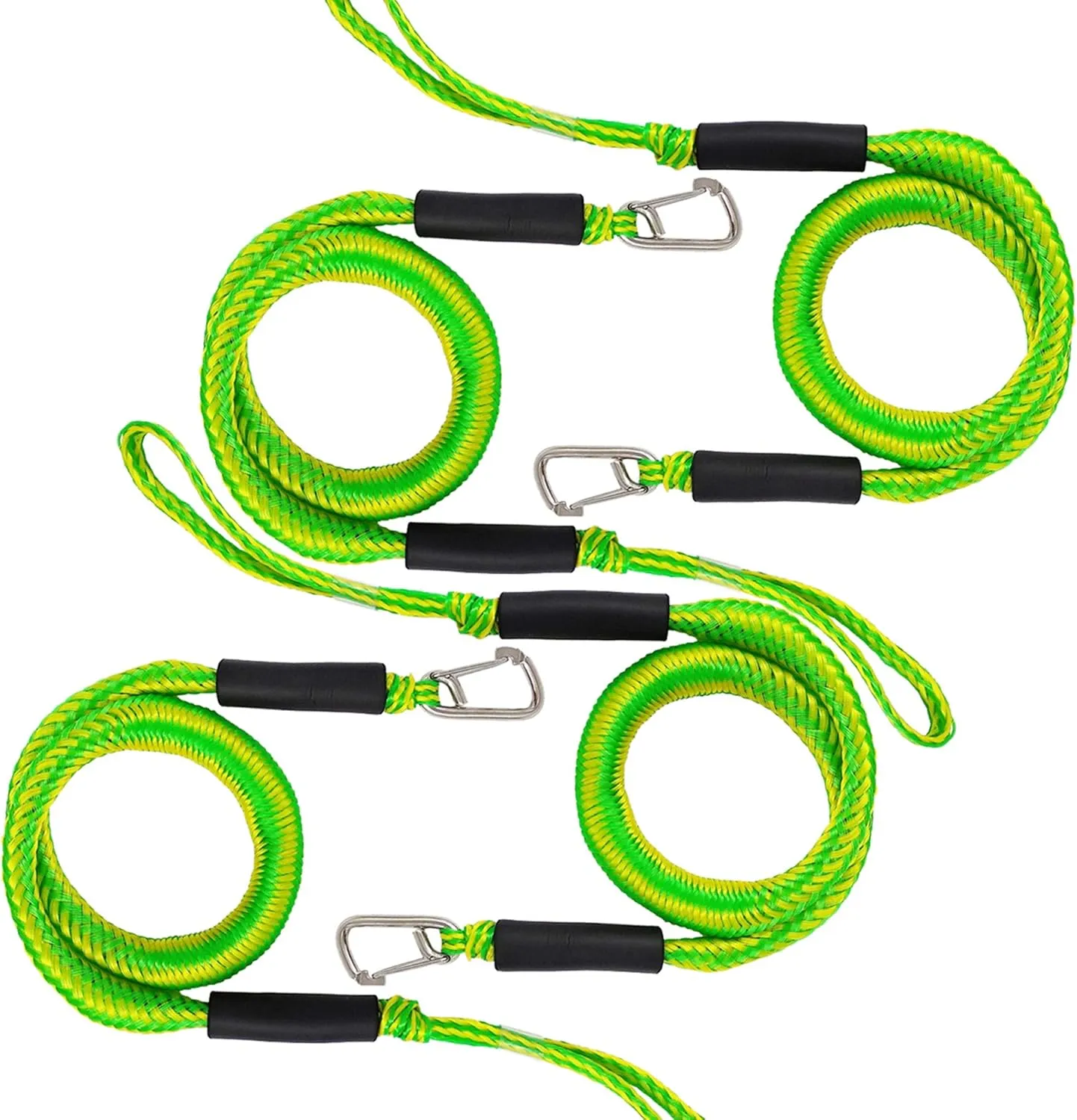 Bungee Dock Line with Hook, Green Mooring Rope for Boat 4 ft 4 Pack