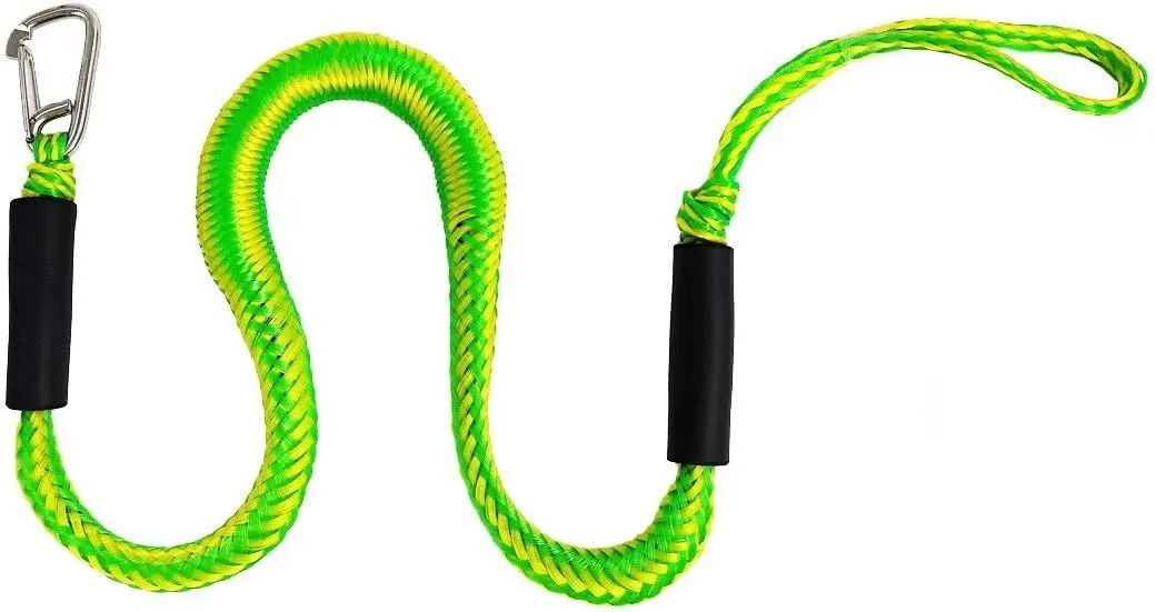 Bungee Dock Line with Hook, Green Mooring Rope for Boat 4 ft 4 Pack