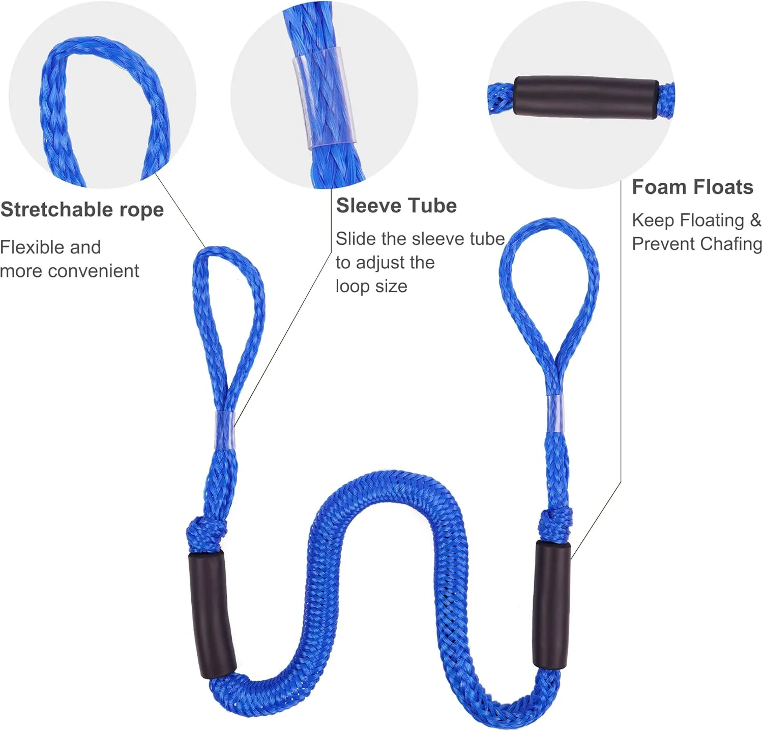 Bungee Dock Lines - Boat Accessories - 4 Feet Shock Cords Docking Rope Mooring Rope for PWC,Jet ski,Pontoon,Kayak,Canoe,Power Boat,Watercraft (Blue)