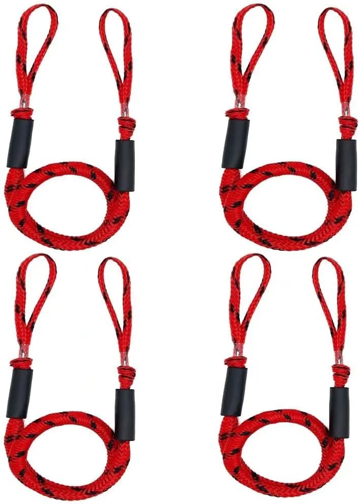 Bungee Dock Lines for Boat Shock Absorb Dock Tie Mooring Rope Boat Accessories 4-5.5 ft,4Pack (RED&Black spot)