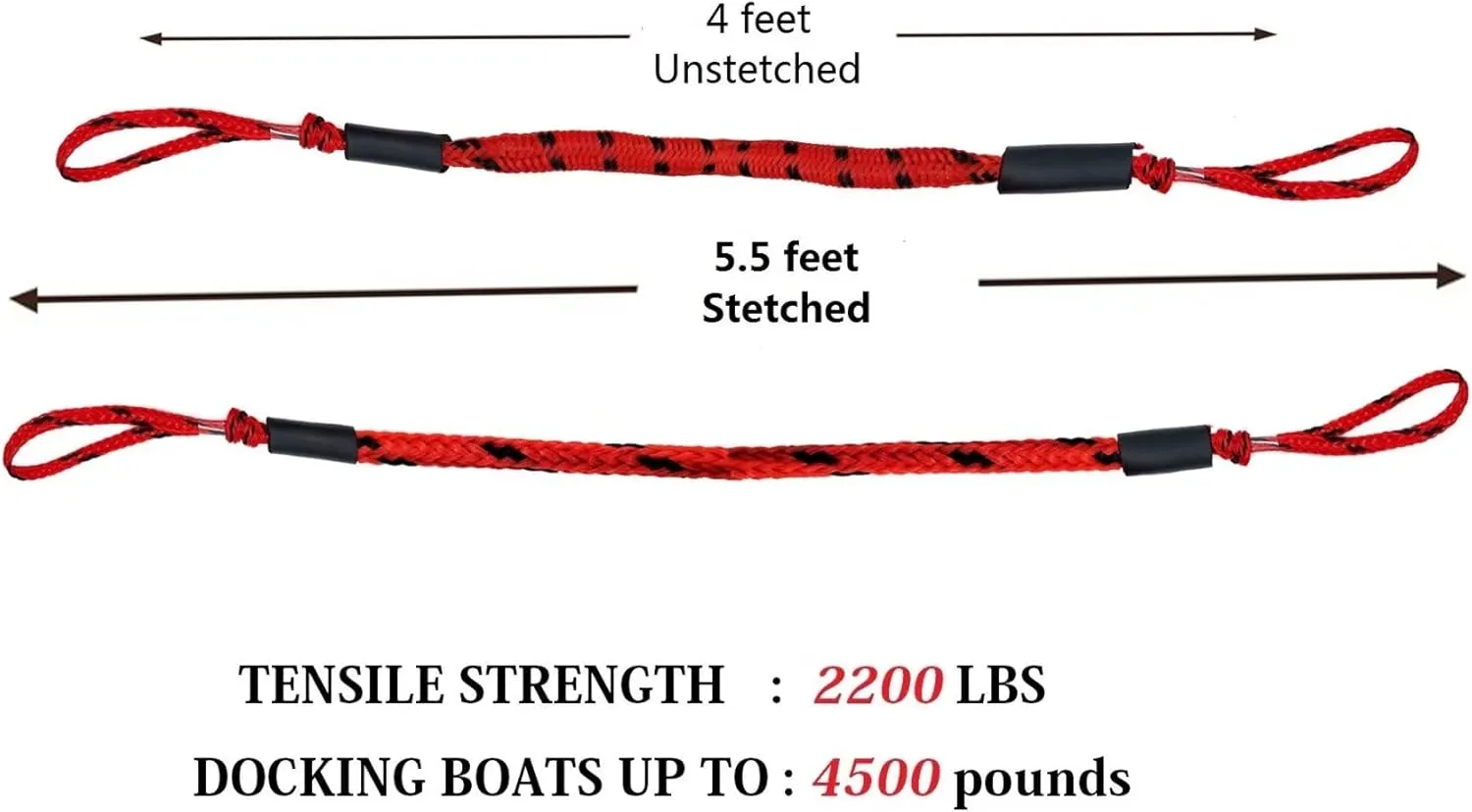 Bungee Dock Lines for Boat Shock Absorb Dock Tie Mooring Rope Boat Accessories 4-5.5 ft,4Pack (RED&Black spot)