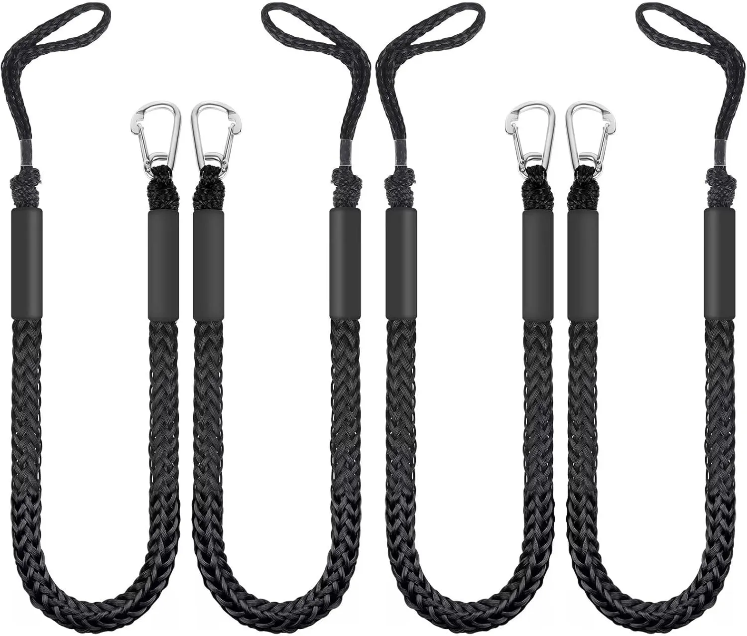 Bungee Dock Lines for Boat,4 PCS Boat Dock Rope with Stainless Steel Clip,Jet Ski Accessories for PWC,Kayak,Power Boat(Black,4-5.5ft)