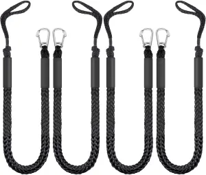 Bungee Dock Lines for Boat,4 PCS Boat Dock Rope with Stainless Steel Clip,Jet Ski Accessories for PWC,Kayak,Power Boat(Black,4-5.5ft)