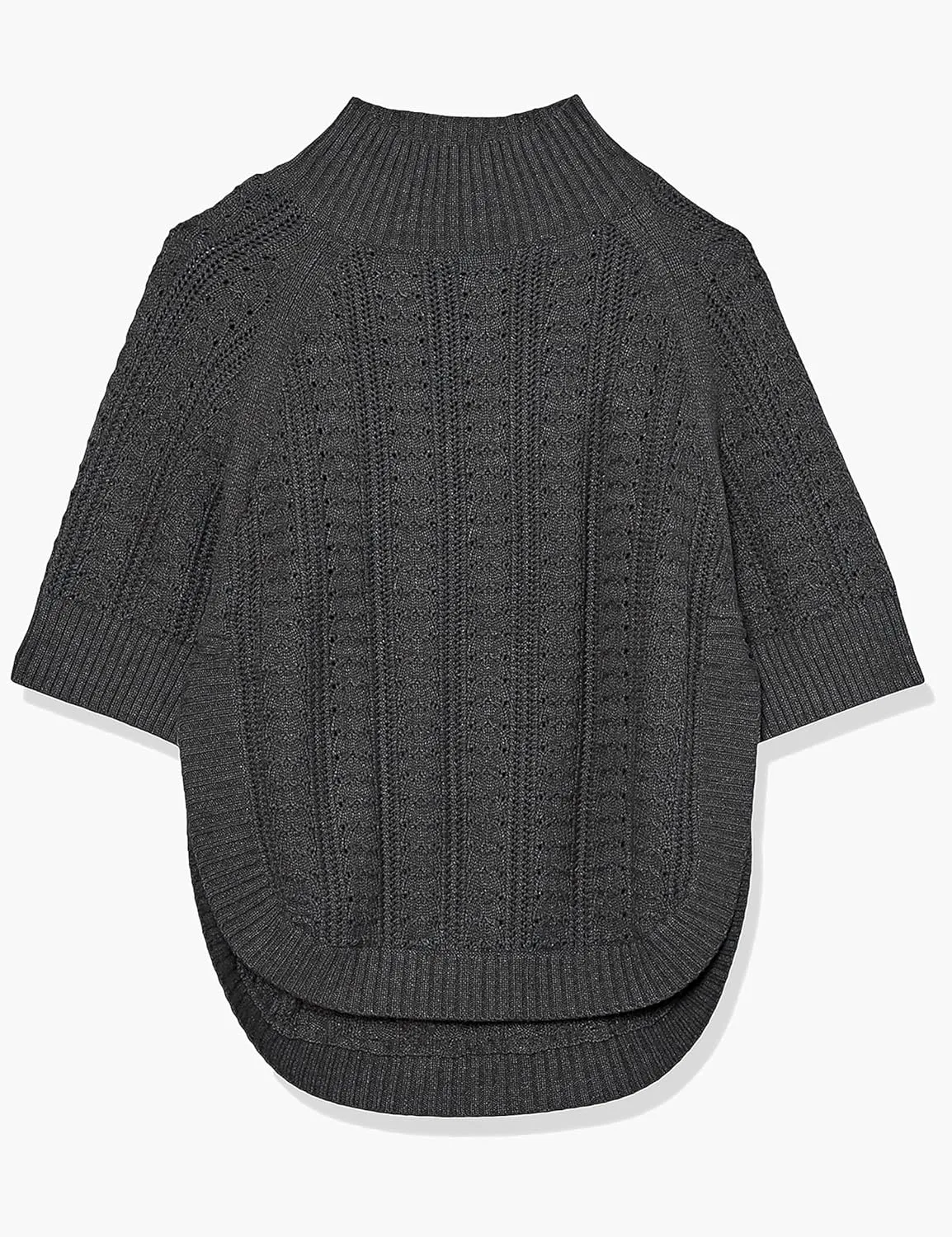 Cable Stitch Women's Rib-Collar Tunic Sweater - Loose Fit Oversized Mock Neck 3/4 Sleeve Pullover Poncho Cover-up Top