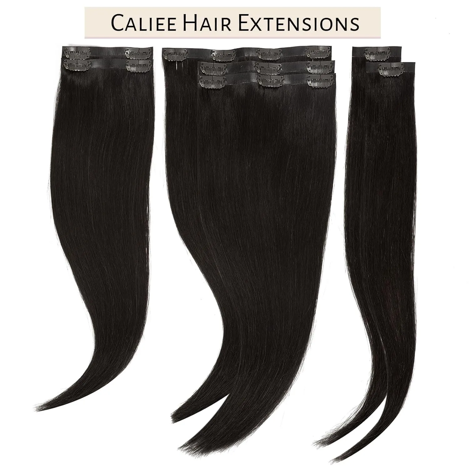 Caliee Seamless Hair Extensions Clip in Human Hair for Women 7Pcs 1B Natural Black Hair Extensions Clip in 110G Double Weft Full Head Not Tangled Silky Clip ins Straight Human Hair 14Inch