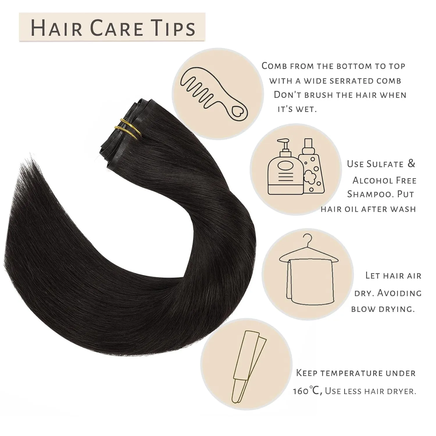 Caliee Seamless Hair Extensions Clip in Human Hair for Women 7Pcs 1B Natural Black Hair Extensions Clip in 110G Double Weft Full Head Not Tangled Silky Clip ins Straight Human Hair 14Inch