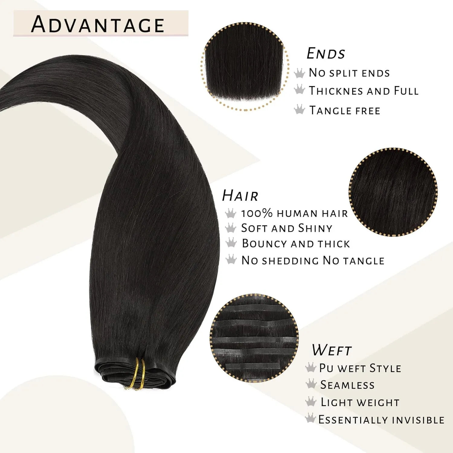 Caliee Seamless Hair Extensions Clip in Human Hair for Women 7Pcs 1B Natural Black Hair Extensions Clip in 110G Double Weft Full Head Not Tangled Silky Clip ins Straight Human Hair 14Inch