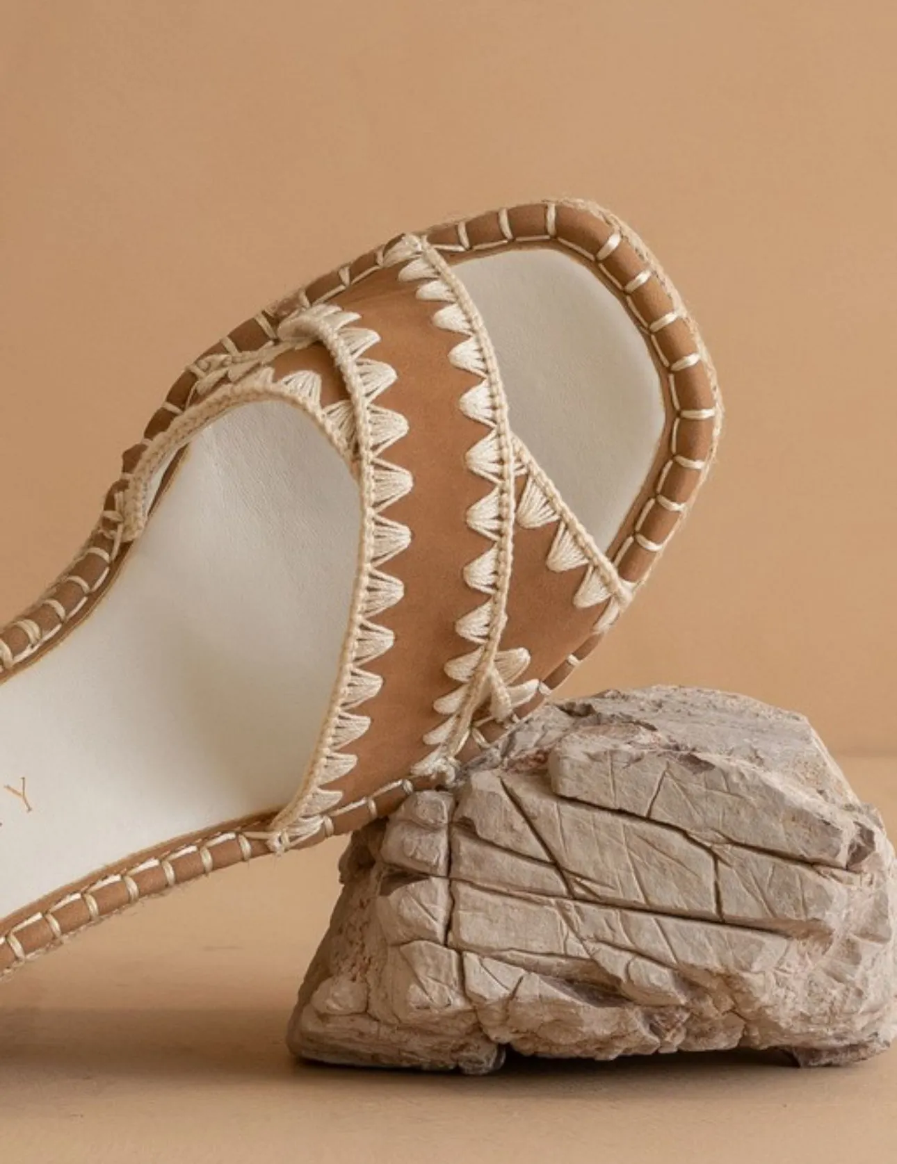 Camel Espadrille with Embroidered Straps