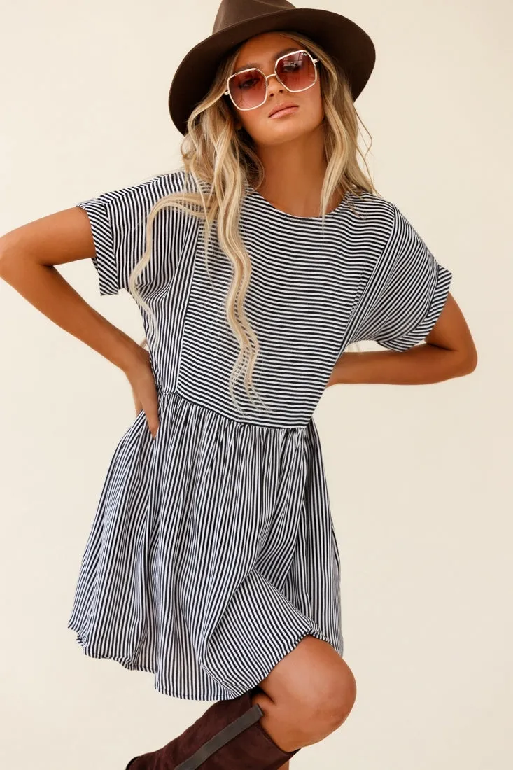 Cannes Striped Day Dress Black