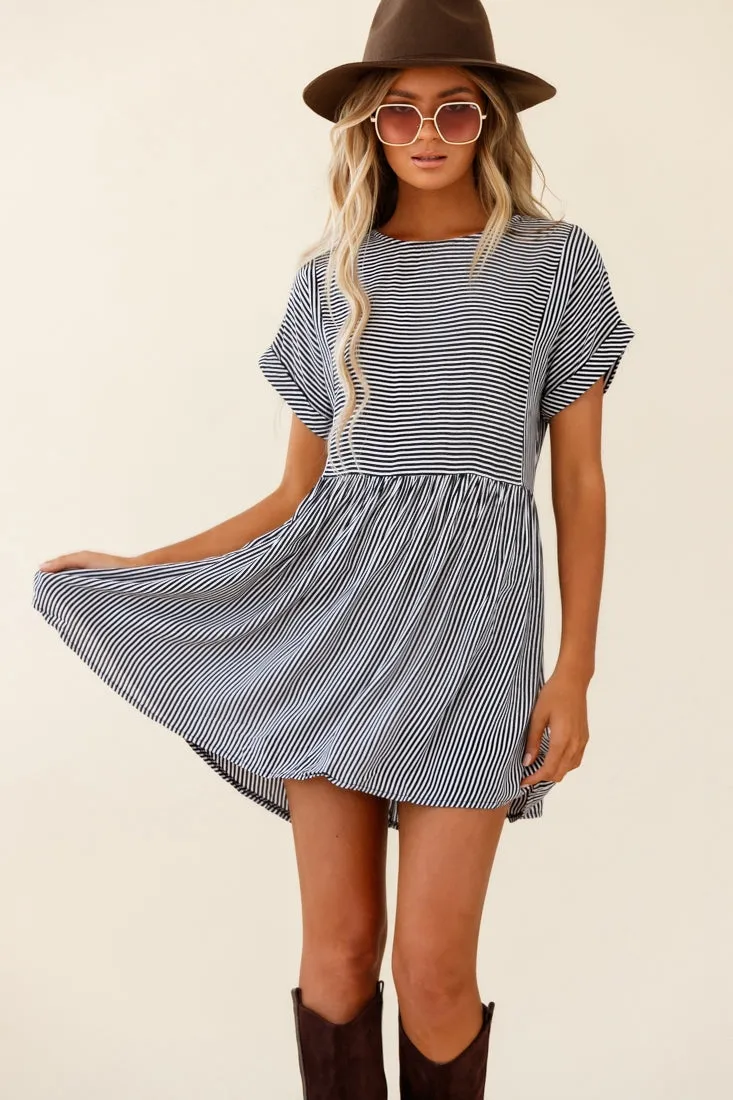 Cannes Striped Day Dress Black