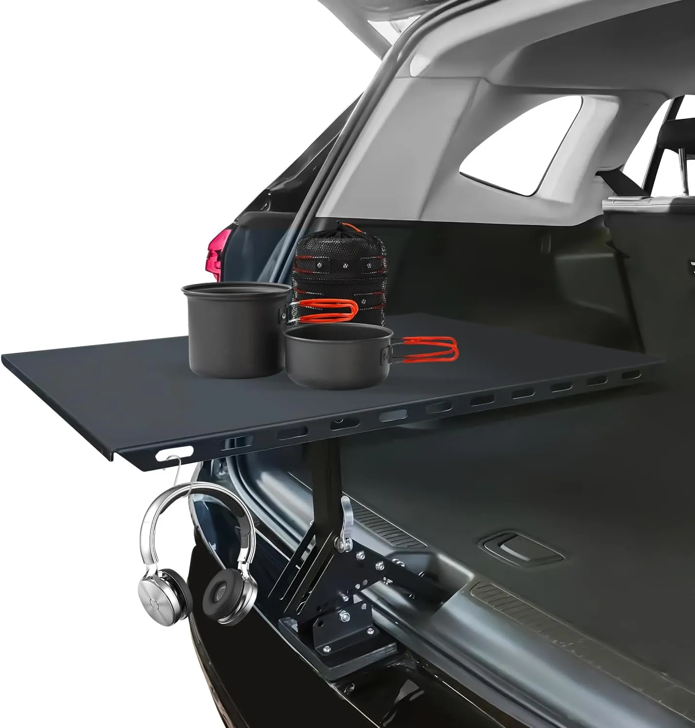 Car Camping Table, Tailgate Table for Vans and SUV, Cars Trunk Tables, Camping Essentials, Adjustable Metal Camping Table, Outdoor Table for Camping, Portable, Carbon Fibre