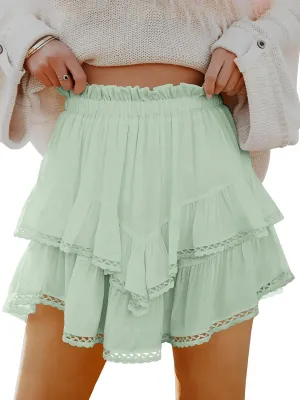 Caracilia Mini Skirts for Women Summer Casual Boho Crochet Ruffle Flowy Skirt Built in Shorts 2025 Fashion Trendy Skorts