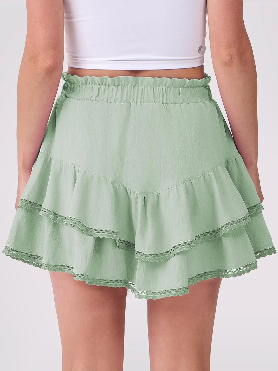 Caracilia Mini Skirts for Women Summer Casual Boho Crochet Ruffle Flowy Skirt Built in Shorts 2025 Fashion Trendy Skorts