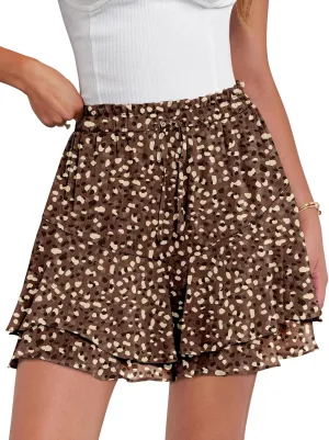Caracilia Skorts for Women Boho Casual Beach Mini Skirts Summer Floral Ruffle Chiffon Flowy Shorts 2025 Trendy Outfits