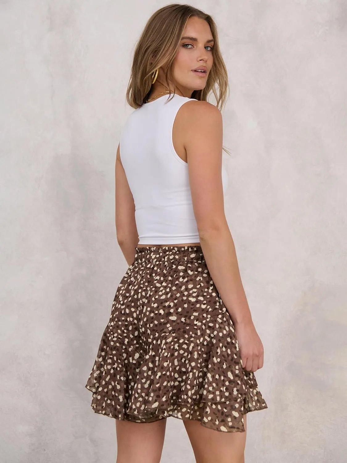 Caracilia Skorts for Women Boho Casual Beach Mini Skirts Summer Floral Ruffle Chiffon Flowy Shorts 2025 Trendy Outfits