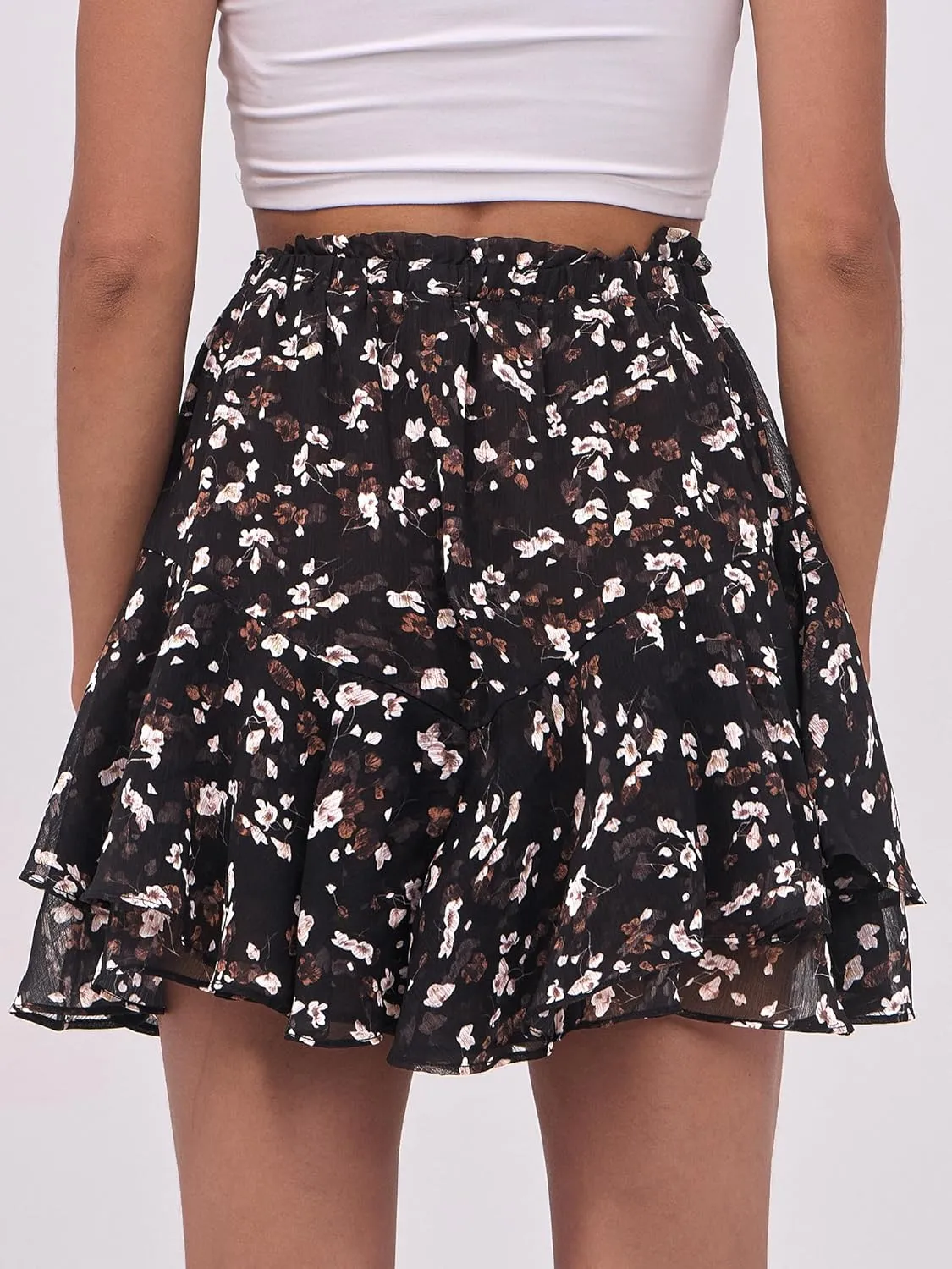 Caracilia Skorts for Women Boho Casual Beach Mini Skirts Summer Floral Ruffle Chiffon Flowy Shorts 2025 Trendy Outfits