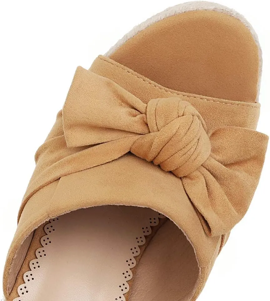 Caradise Womens Wedge Peep Toe Heeled Mules with Bow Platform Espadrille Sandals