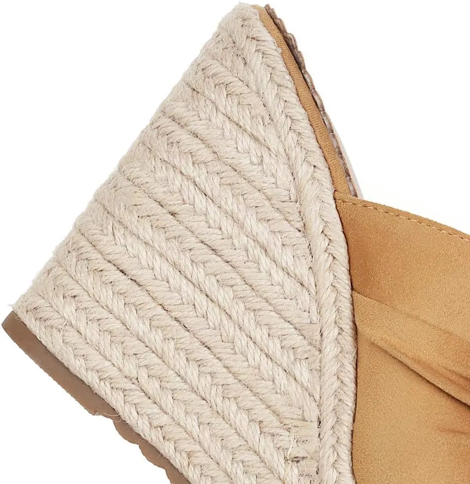 Caradise Womens Wedge Peep Toe Heeled Mules with Bow Platform Espadrille Sandals