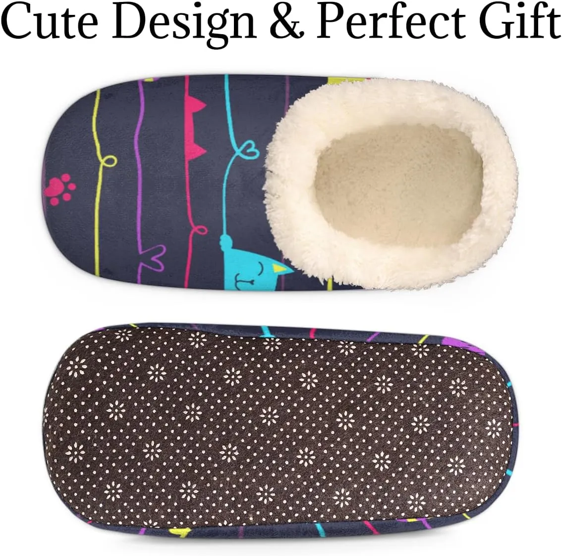 Cartoon Cats Kitten Women's Slippers, Stripe Line Non-Slip House Slipper Socks, Plush Lined Slippers Shoes for Girls Boys Teens Indoor Bedroom