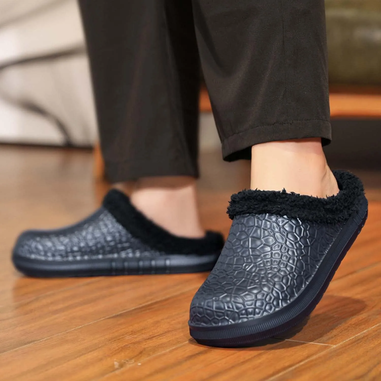 CERYTHRINA Mens Womens Lined Clogs Cotton Lining Indoor Outdoor Waterproof Walking Garden Clogs Shoes Winter Slippers