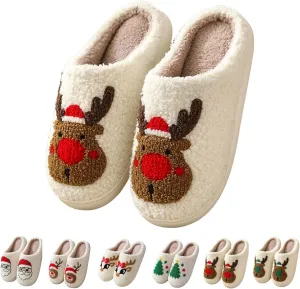 Christmas Slippers for Women Cozy Indoor Fuzzy House Slippers Soft Fur Lined Anti-Skid Memory Foam Winter Bedroom Slippers