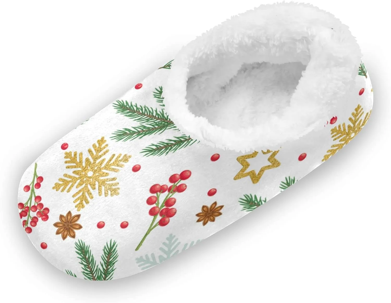 Christmas Snowflakes Home Slippers Star Anise Spruce Branches Berry Spa Travel House Slipper Soft Memory Foam Slipper Non Slip for Women Men Hotel Bedroom Shoes Slippers M