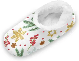 Christmas Snowflakes Home Slippers Star Anise Spruce Branches Berry Spa Travel House Slipper Soft Memory Foam Slipper Non Slip for Women Men Hotel Bedroom Shoes Slippers M