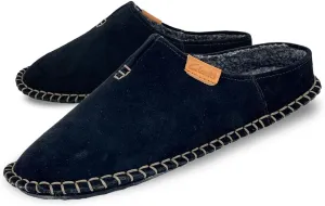 Clarks Mens Open Back Suede Leather Slipper With Heavy Stitching - Plush Sherpa Lining - Indoor Outdoor House Slippers For Men (10 M US, Black)