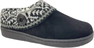 Clarks Womens Suede Leather Comfort Clog Knitted Collar Slipper - Plush Faux Fur Trim - Indoor Outdoor House Slippers For Women (9 M US, Black/Grey Multi)