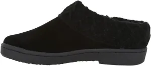 Clarks Womens Suede Leather Comfort Clog Knitted Collar Slipper - Plush Faux Fur Trim - Indoor Outdoor House Slippers For Women (Black/Black 8M)