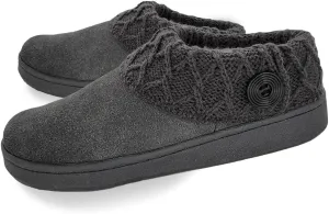 Clarks Womens Suede Leather Comfort Clog Knitted Collar Slipper - Plush Faux Fur Trim - Indoor Outdoor House Slippers For Women (Grey/GreyX 11M)