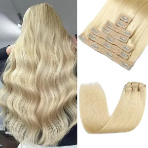 Clip in Hair Extensions Real Human Hair - 120g 22 Inch 7pcs, Bleach Blonde Color - Premium Soft Remy Human Hair Clip in Extensions Straight for Women (#613 22 Inch)