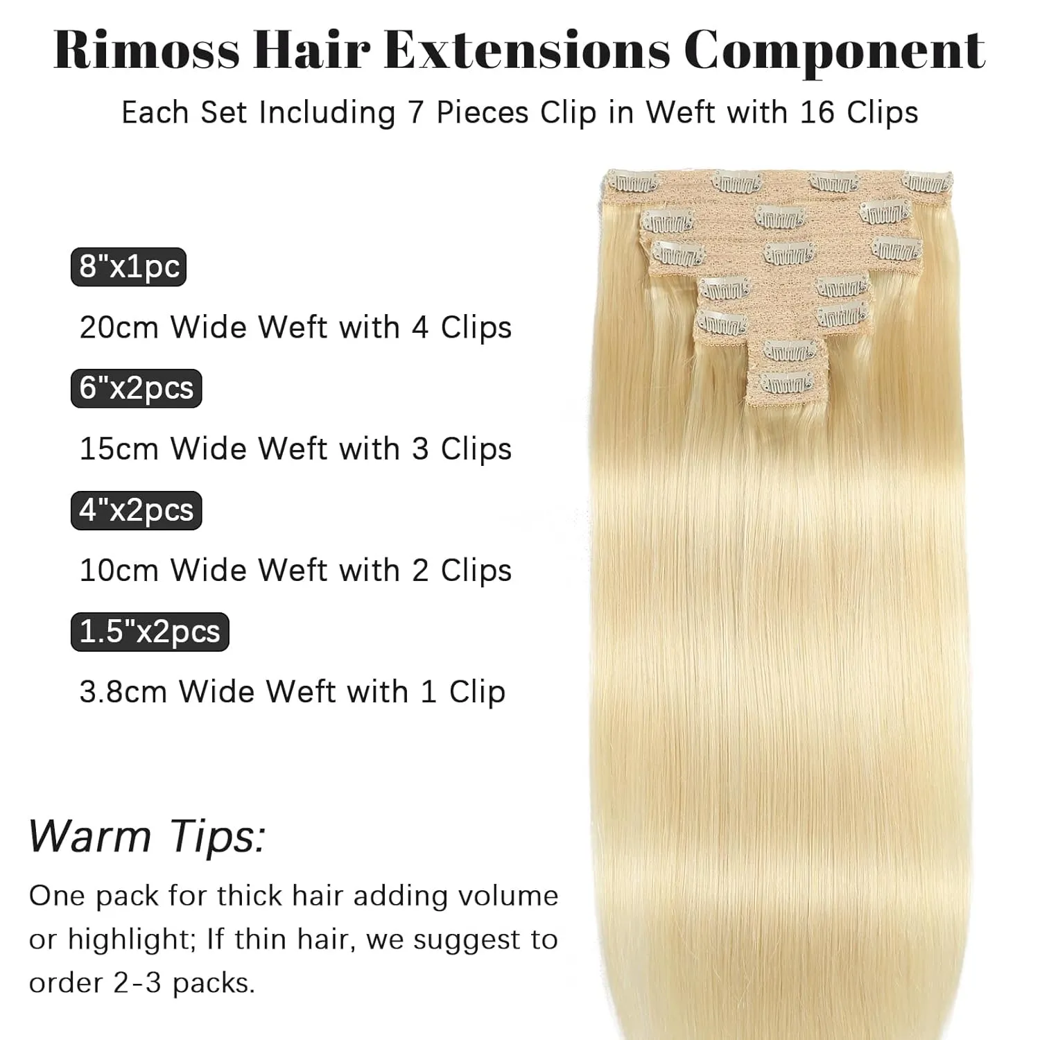 Clip in Hair Extensions Real Human Hair - 120g 22 Inch 7pcs, Bleach Blonde Color - Premium Soft Remy Human Hair Clip in Extensions Straight for Women (#613 22 Inch)