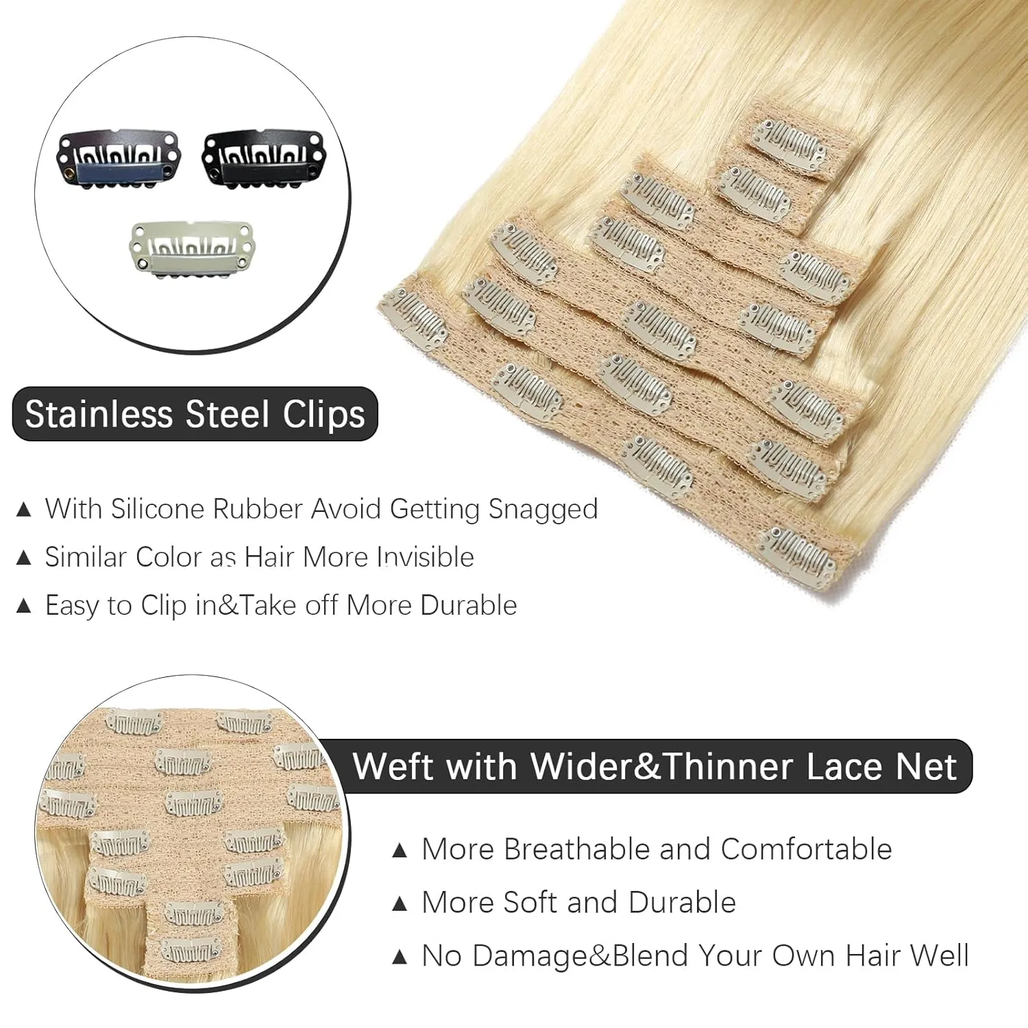 Clip in Hair Extensions Real Human Hair - 120g 22 Inch 7pcs, Bleach Blonde Color - Premium Soft Remy Human Hair Clip in Extensions Straight for Women (#613 22 Inch)