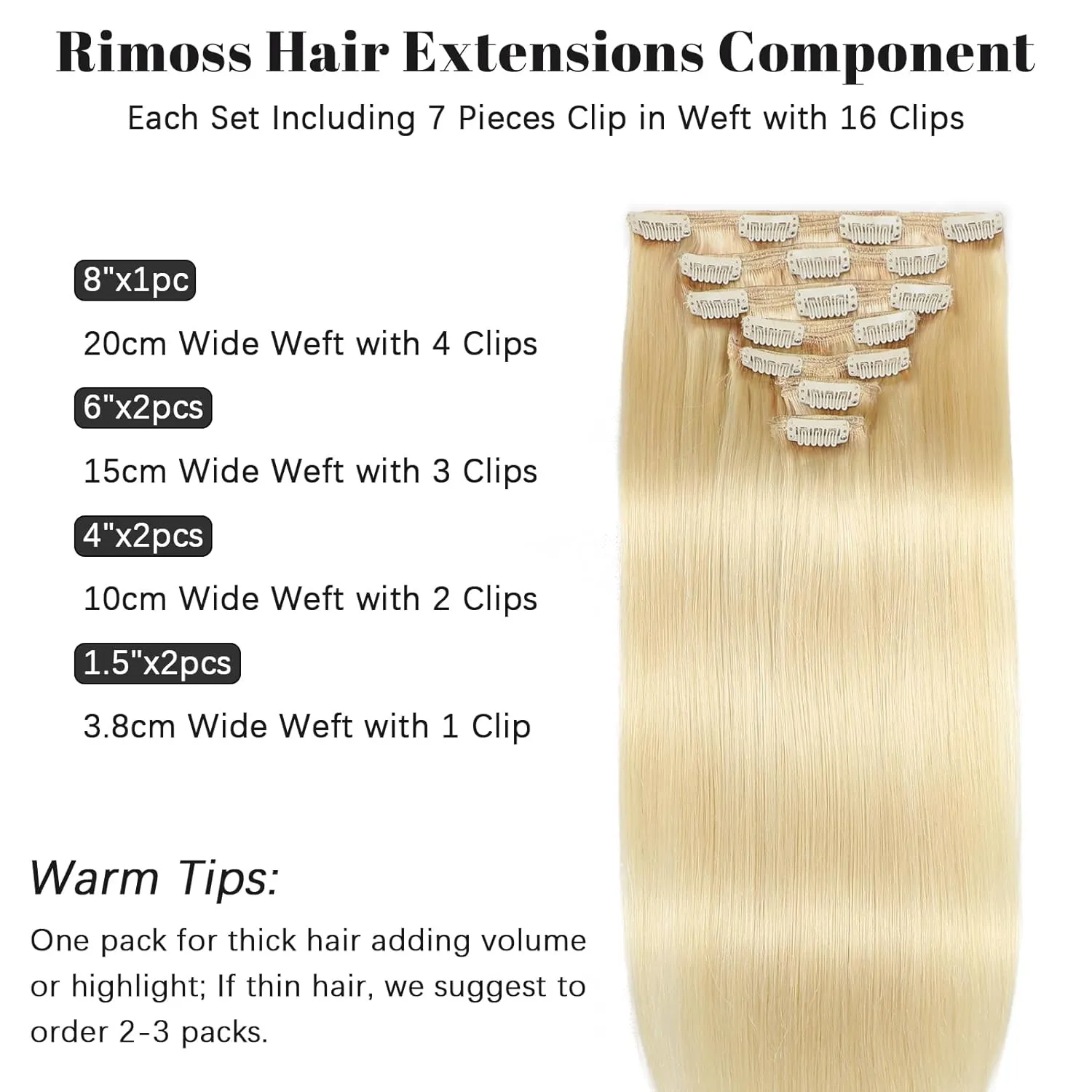 Clip in Hair Extensions Real Human Hair - 150g 18 inch 7pcs, Bleach Blonde Color (#613) - Premium Soft Hair Extensions Real Human Hair Clip ins Straight for Women (18 Inch)