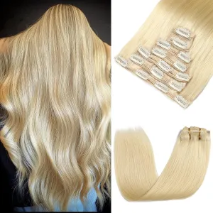 Clip in Hair Extensions Real Human Hair - 150g 18 inch 7pcs, Bleach Blonde Color (#613) - Premium Soft Hair Extensions Real Human Hair Clip ins Straight for Women (18 Inch)