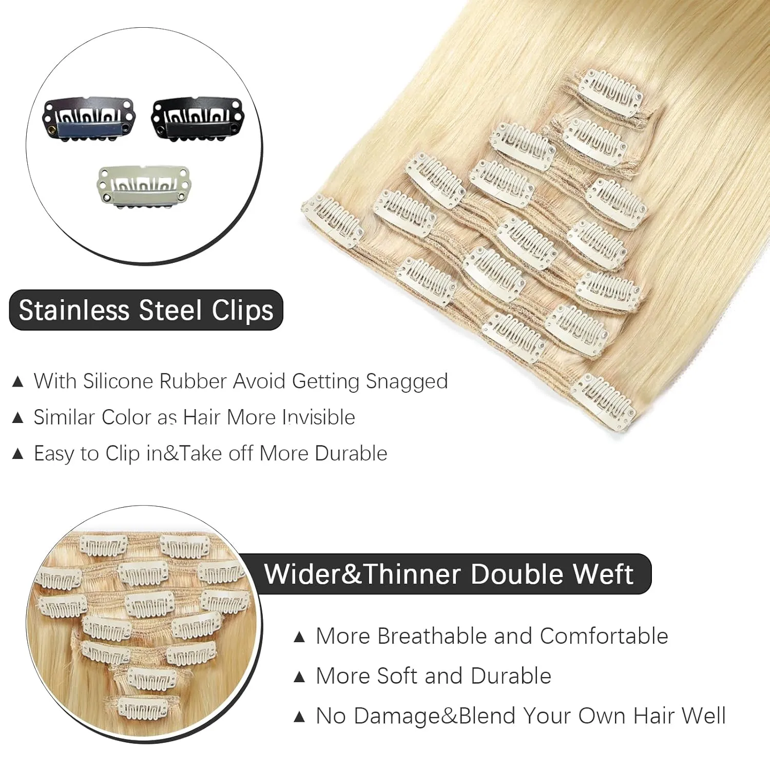 Clip in Hair Extensions Real Human Hair - 150g 18 inch 7pcs, Bleach Blonde Color (#613) - Premium Soft Hair Extensions Real Human Hair Clip ins Straight for Women (18 Inch)