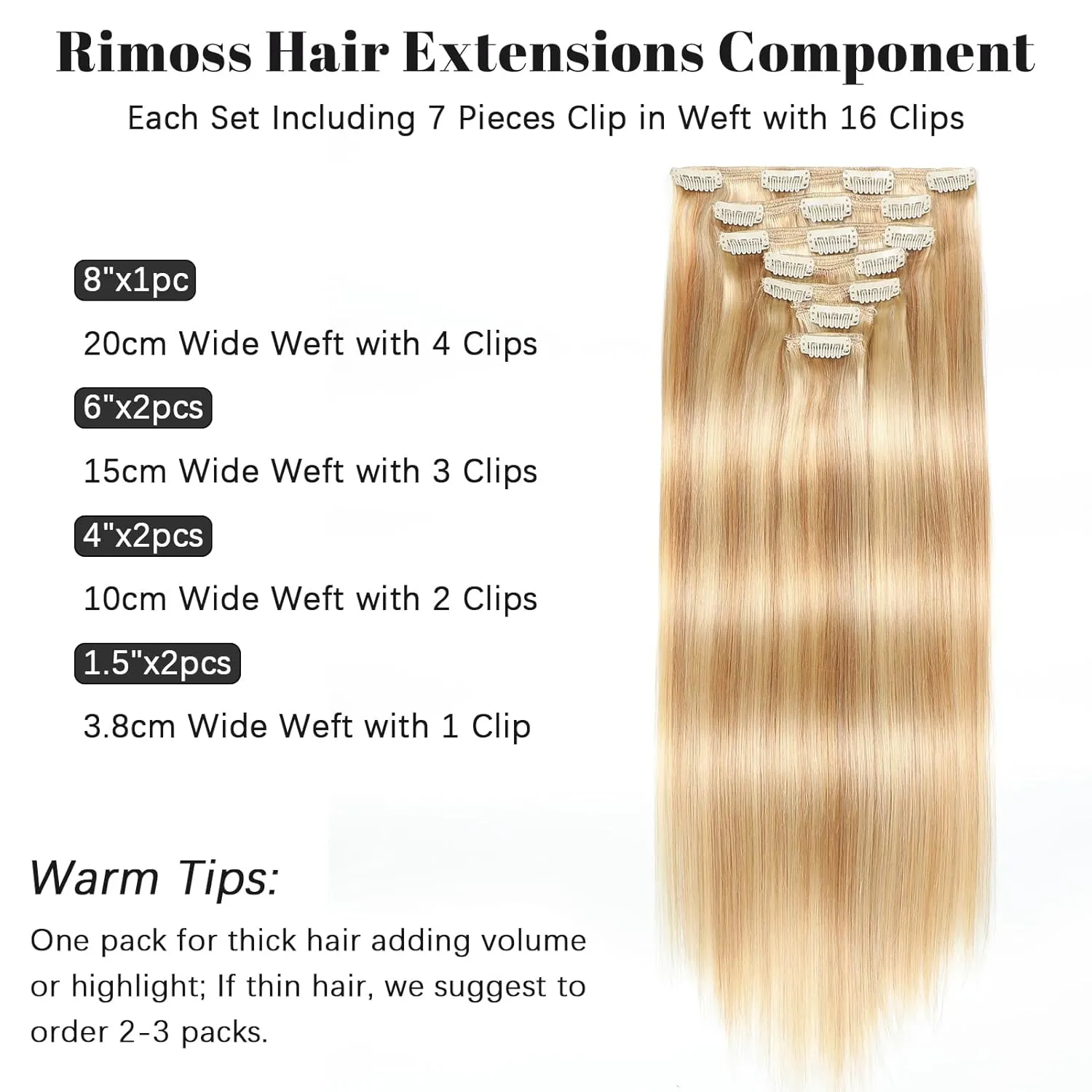 Clip in Hair Extensions Real Human Hair - 150g 18 Inch 7pcs, Dirty Blonde to Bleach Blonde Highlight - Premium Soft Hair Extensions Real Human Hair Clip ins Straight for Women
