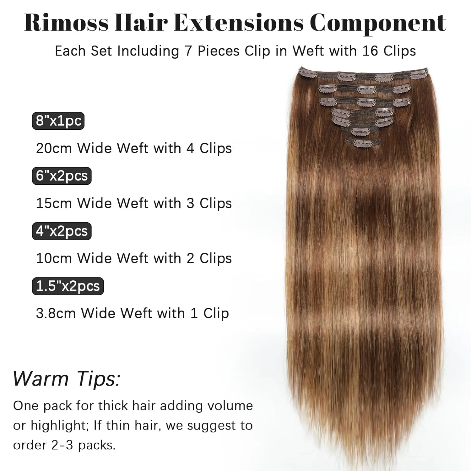 Clip in Hair Extensions Real Human Hair - 150g 18 Inch 7pcs, Ombre Chocolate Brown to Caramel Blonde Balayage Color - Soft Hair Extensions Real Human Hair Clip ins Straight for Women