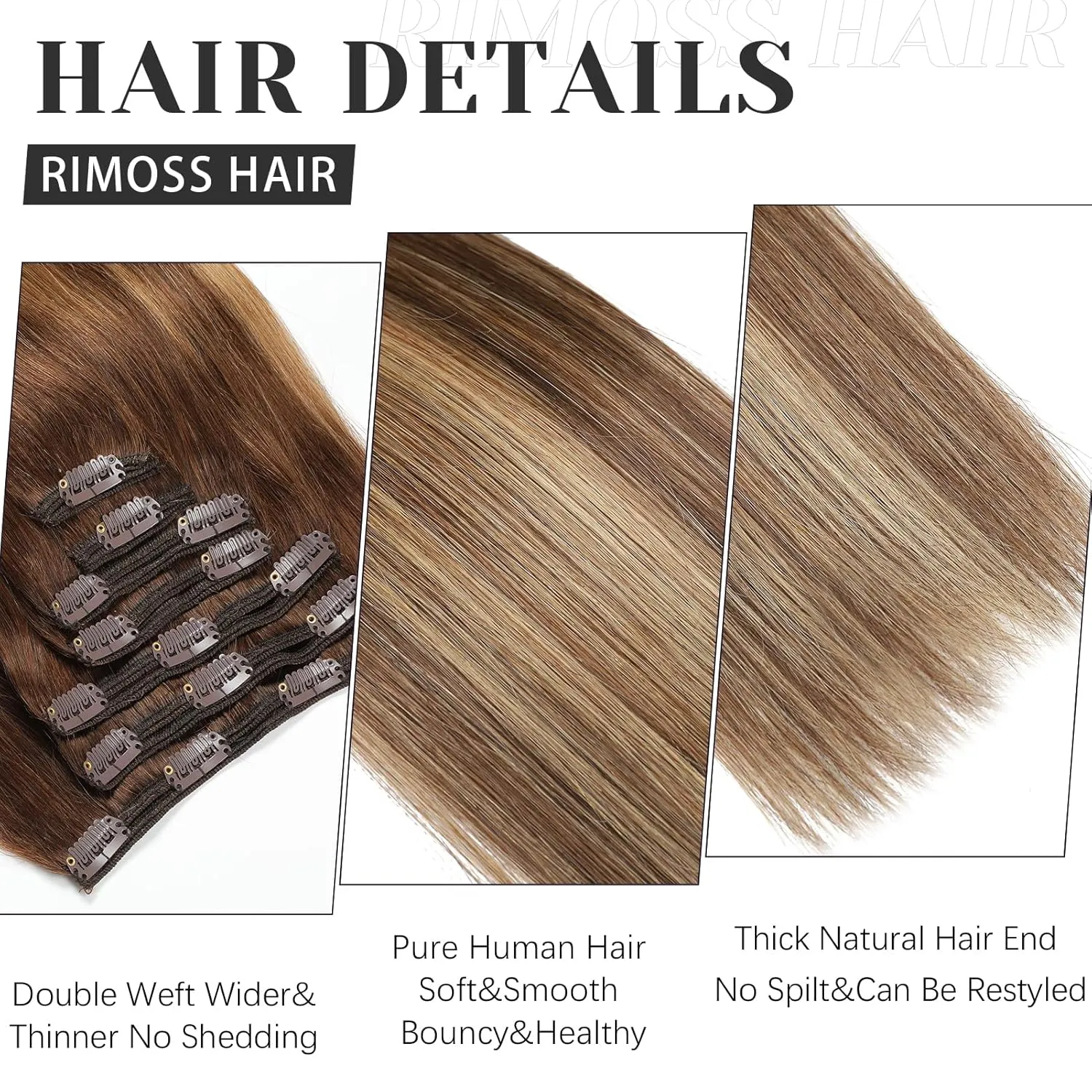 Clip in Hair Extensions Real Human Hair - 150g 18 Inch 7pcs, Ombre Chocolate Brown to Caramel Blonde Balayage Color - Soft Hair Extensions Real Human Hair Clip ins Straight for Women