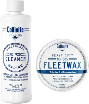 Collinite 920 Fiberglass Boat Cleaner & 885 Fleetwax Paste Combo Pack, Water Spot & Oxidation Remover Easy to Use Heavy Duty Cleaning Compound Restores Shine/Enhances Look Safe Fast Protection