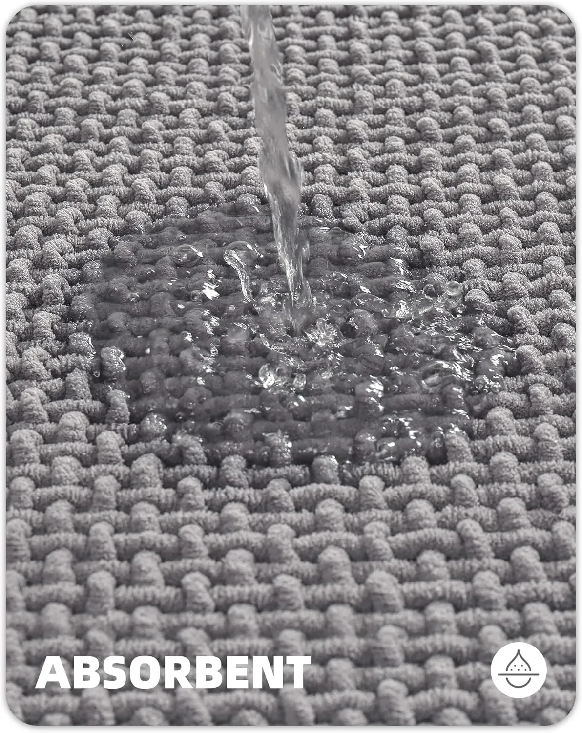 Color&Geometry Grey Chenille Bathroom Rugs- Non Slip, Absorbent, Quick Dry, Thin, Washable- 16"x24" Small Bathmat Gray for Washroom Floor, Shower, Sink, Vanity