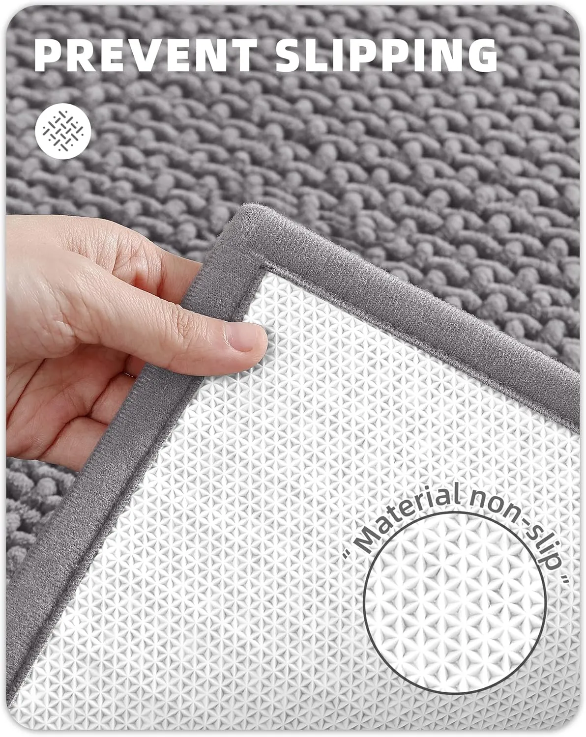 Color&Geometry Grey Chenille Bathroom Rugs- Non Slip, Absorbent, Quick Dry, Thin, Washable- 16"x24" Small Bathmat Gray for Washroom Floor, Shower, Sink, Vanity